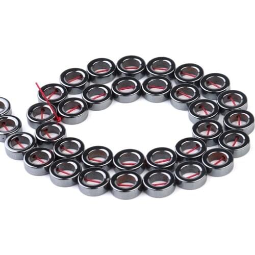 Hematite Beads Jewelry Hollow Ring Beads Natural Black Gallstone Handmade Semi-finished Bracelet Accessories Charm Wholesale