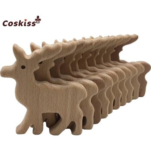 Elk wooden Teether Teething Pendant Wood Deer Shape Teether Animal Wooden Toy Pacifier Clip Pendant Baby Gym Pendant Teether Toy