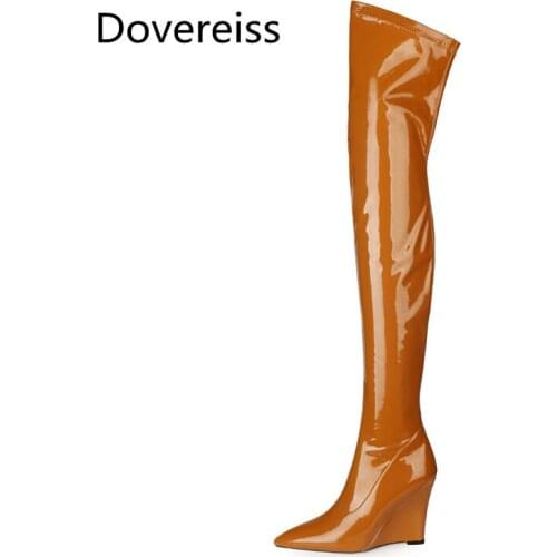 Dovereiss Fashion shoes For Woman Winter Sexy Pure Color Pointed Toe Elegant Wedges Over The Knee boots Mature 34-43