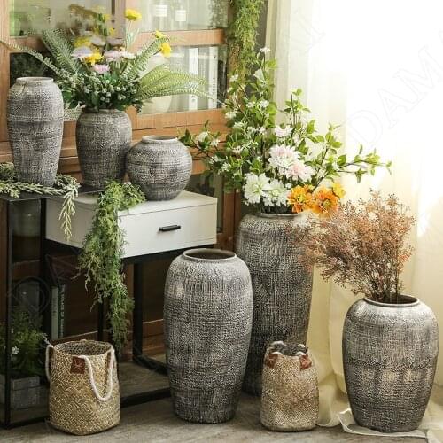 European Ceramic Vases Retro Stripe Decor Living Room Desktop Vase Bedroom Dried Flowers Organizer Creativity Home Decoration