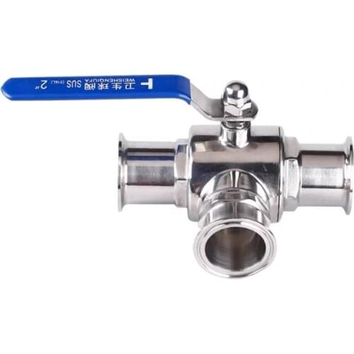 2" 51mm 304 Stainless Steel Sanitary 3 Way T port Ball Valve Tri Clamp Ferrule Type For Homebrew Diary Product