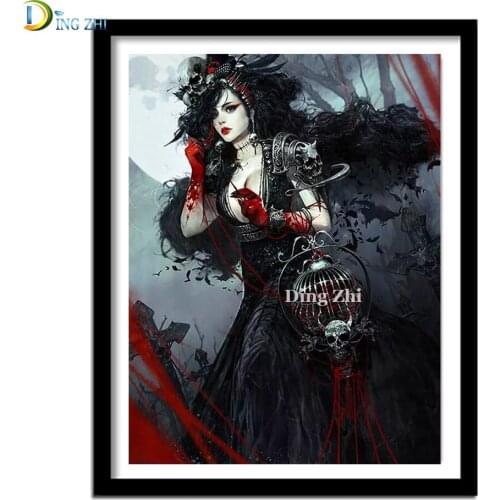 Full Square Round Diy Diamond Painting Skull Sexy Beauty Cross Stitch 5D Mosaic Embroidery Vampire Poster Art Home Decoration