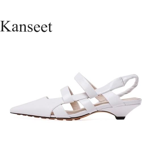 Kanseet 2021 New Women Shoes Summer Square toes Fashion Design Sexy Popular Back Strap White Black Mid Heel Sandals