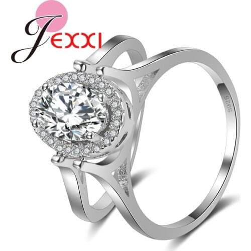 Classic CZ Crystal Jewelry Women Silver Rings with 925 Stamp Elegant Wedding Engagement Bague for Lady Bijoux