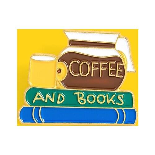 COFFEE AND BOOKS Creative cartoon round brooch cut pins Cups Leisure time badge enamel backpack lapel pin hat jewelry gift