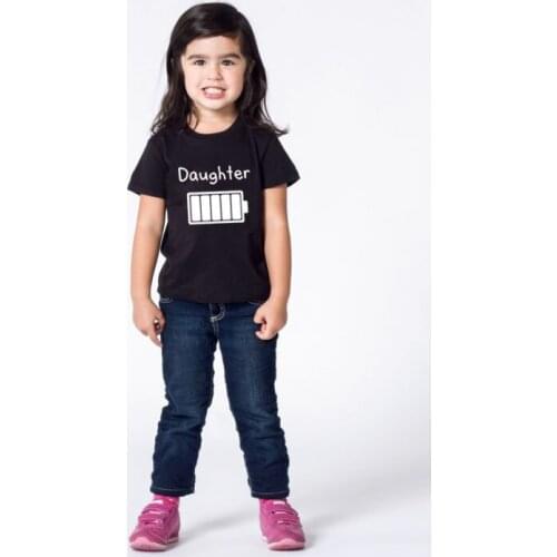 Summer Kids Tshirt Funny Battery Daughter Children Casual Short Sleeves Outfits Girls Print Tee Shirt Girl Round Neck Shirt