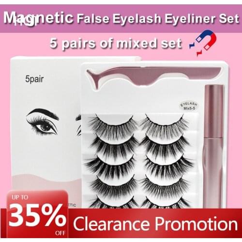 5 Pairs / Set Magnetic False Eyelashes Natural Thick Handmade No Glue Hypoallergenic Magnetic Eyelash with Eyelash Applicator