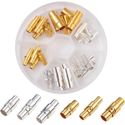 30sets/box Mixed Color Brass Magnetic Clasps Column Leather Cord End Cap Connector For DIY Jewelry Bracelet Necklace Making