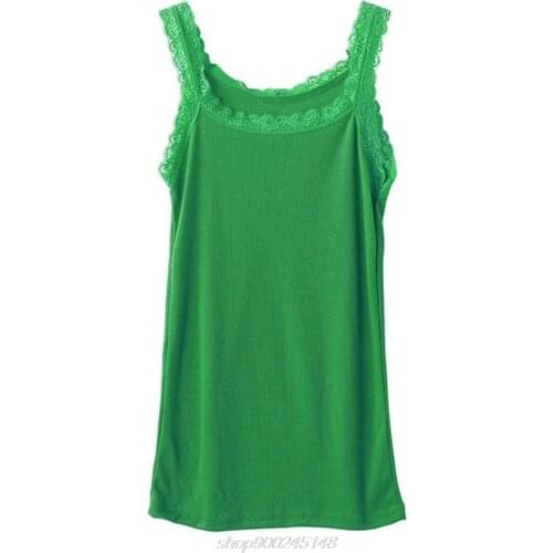 Women Summer Sleeveless Tank Solid Candy Color Basic Camisole Floral Lace Trim Ribbed Knit Casual Underwear Slim F19 21 Dropship