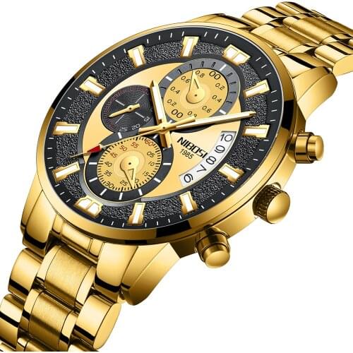 NIBOSI Top Brand Men Watches Gold Color For Dropshipping Watch Waterproof Stainless Steel Wristwatch Fashion Relogios Masculino