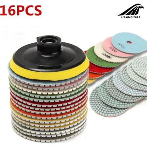 16pcs Diamond Polishing Pads Kit 4 inch 100mm Wet/Dry for Granite Stone Concrete Marble Polishing Use Grinding Discs Set