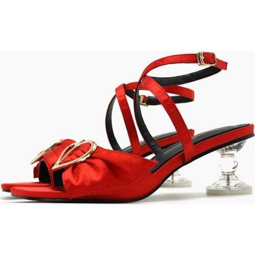 2021 New Fashion Heart-shaped Glass With Square Head Open Toe Fairy Strange High-heeled Sandals