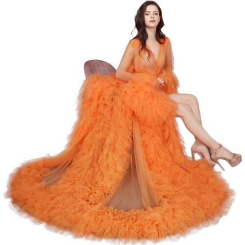 New Arrival Evening Dresses Robes for Photo Shoot Baby Shower Long Sleeves Tulle Ruffle Women Dress Photography Robe Real Images