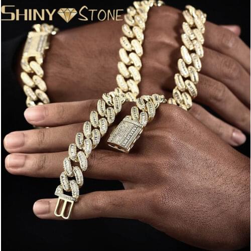 New Gold Silver Color 14mm Miami Square Buckle Cuban Necklace Ice Out Cubic Zirconia Necklace Hip Hop Jewelry Women Mens Gift