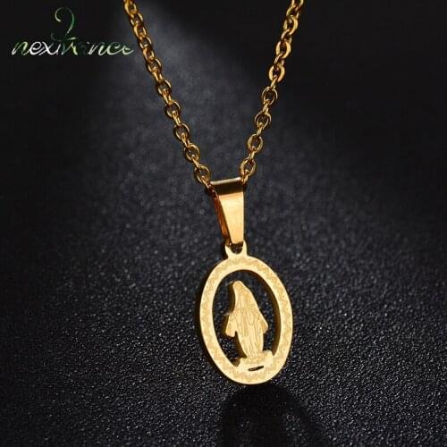 Nextvance Hollow Oval Christ Religious Virgin Mary Necklace Stainless Steel Pendant Necklaces Women Jewelry Christmas Gift