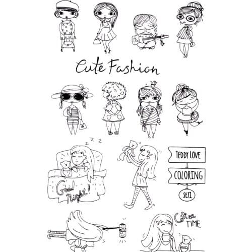 Clear Stamps Teddy and The Girl News Scrapbooking Material DIY Photo Cards Account Rubber Stamper Transparent Stamp Sellos