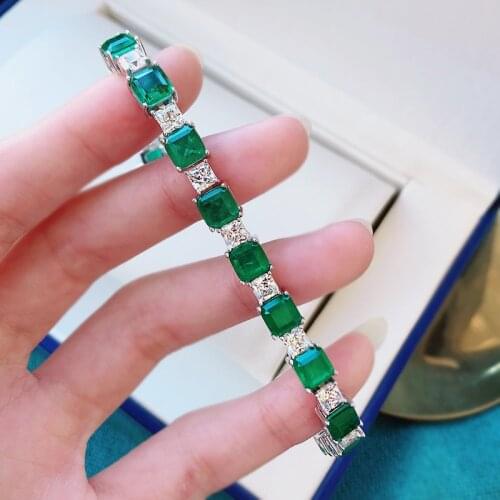 Real 925 Sterling Silver Emerald Gemstone Silver Bracelets for Women Luxury Chain Charm Bracelet Fine Jewely Gift