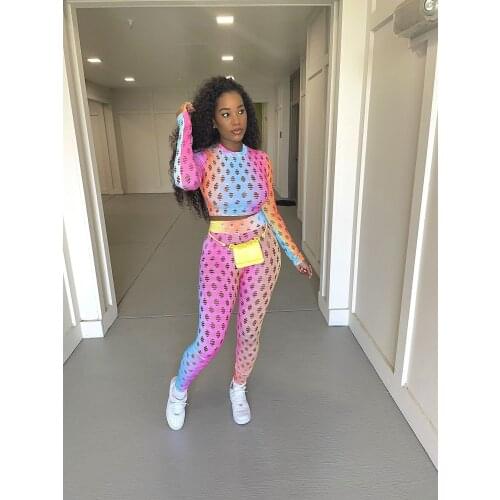 RMSFE 2021 Women Long Sleeve Round Neck Fashion Positioning Gradient Printing Leisure Large Two-Piece Set