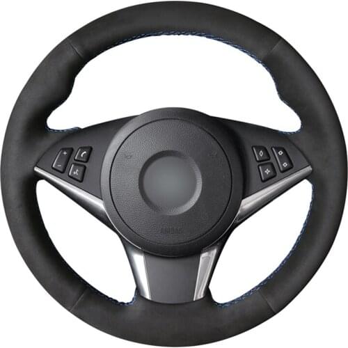Hand-stitched DIY Black Suede Leather Car Steering Wheel Cover for BMW E60 530d 545i 550i E61 Touring 2005-2009 E63 E64 630i