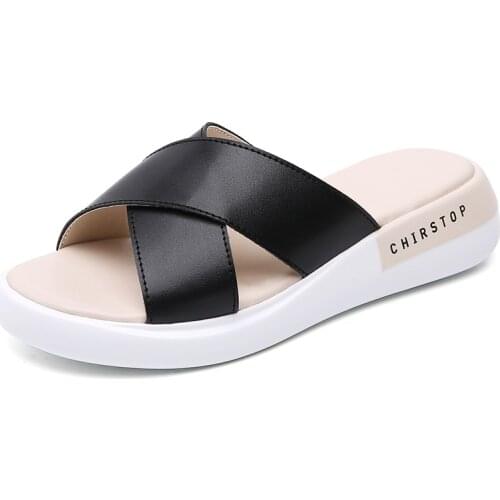 Womens Summer Sandals Leather Thick Soled Open Toe Cross Casual Sandals Comfortable Non Slip Outdoor Beach Slippers 35-40