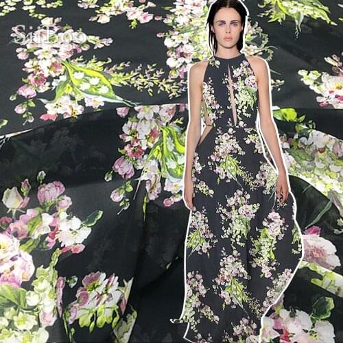 Siiboo pure natural silk georgette fabirc for women dress fancy kimono beautiful floral printed Tela de seda sp6540
