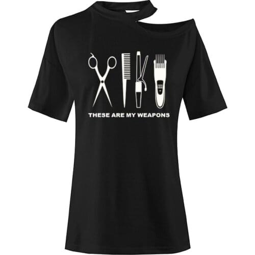 Women Short Sleeve Hairdresser Weapon T-Shirt Barber Harajuku T Shirt Girls Woman Scissors Clothing Irregular Skew Cross Tops