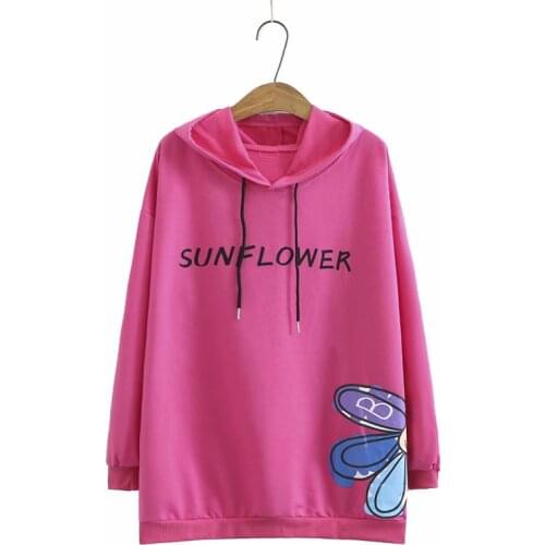 Plus size Flower letter print hooded women loose Sweatshirt jacket 2021 spring autumn ladies top coat female pullover oversize