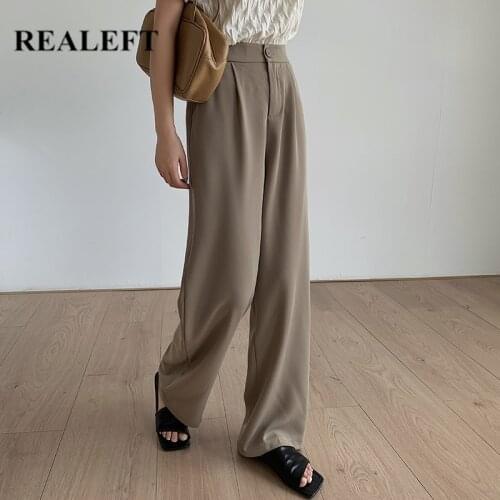 Seoulish 2021 New Spring Summer Wide Leg Womens Pants High Waist Elastic Waist Female Elegant Minimalism Office Work Trousers