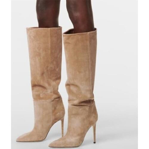 Black Pointy Toe Over Knee High Boots Concise Womens High Heel Fashion Boots Long Thigh High Zipper Customized Big Size 48