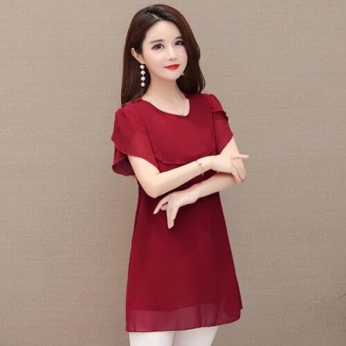 Women Spring Summer Style Chiffon Blouses Shirts Lady Short Ruffles Sleeve O-Neck Chiffon Blusas Tops ZZ0567