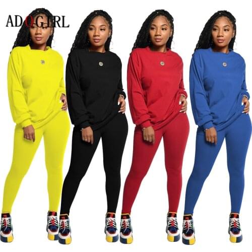Adogirl Long Sleeve Tracksuit Women Casual Sweatshirt 2 Piece Joggers Set Solid Sweatpants Matching Sets Outfits Plus Size