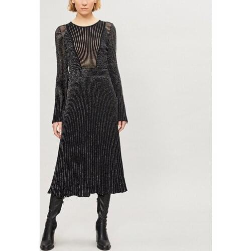 Elegant Dress Vestidos Women O Neck Flare Long Sleeve Bodycon Midi Dress Fashion Black Celebrity Evening Party Dresses Wholesale