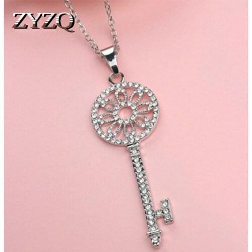 ZYZQ Shiny Micro Paved Key Necklace Hollow Out Pattern Design Luxury Sweater Chain Winter Accessories Jewelry Hot Selling