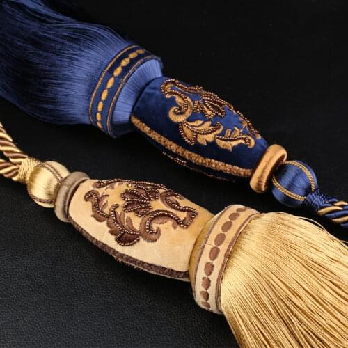 1 pair curtain tieback luxury high class European Antique curtain hanging ball long tassel rope buckle strap tie tape back N098