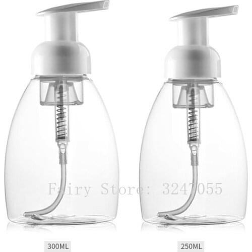 10pcs/lot 250ml300ml Empty Clear PET Lotion Foam Container Pressed Mousses Pump Refillable Bottle Makeup Liquid Cosmetic Package