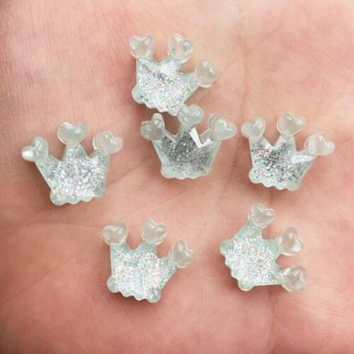 10Pcs Resin Colorful Glitter Paillette Filled Mini Crown Flatback Cabochon Rhinestone Scrapbook DIY Wedding Applique Ornament
