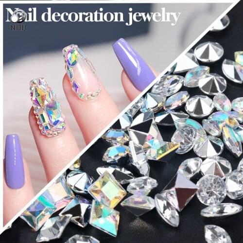 12pcs /CASE DIY Nail Art Wheel Tips Crystal Glitter Rhinestone 3D Nail Art Decoration White AB Acrylic Diamond Drill