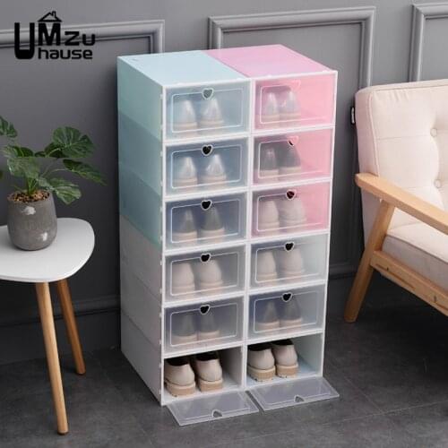 Drawer Shoe Case Transparent Storage Boxes Plastic Stackable Assembly Organizer Rectangle Foldable Clear Racks Home Organization