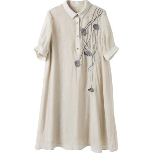 2021 Summer New Korean Large Size Loose Dresses Female Embroidered Short Sleeve Women Casual Straight Shirt Dress 4XL aq405