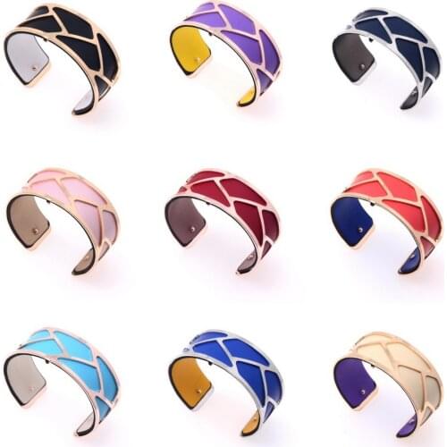 25mm DIY Finition Argentee Doree Rosee Bracelet French Reversible Leather Insert Manchette Mood Bijoux Interchangeable Bangles