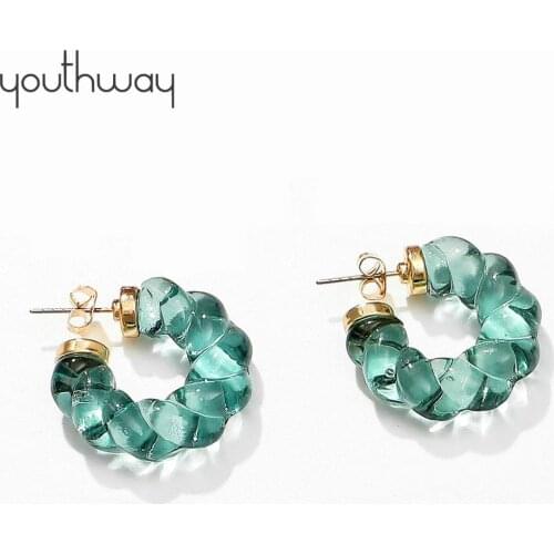 26mm C Shape Blue Resin Twist Hoop Earrings transparent Resin Cuff Earrings Minimalist daily Jewelry for women girls