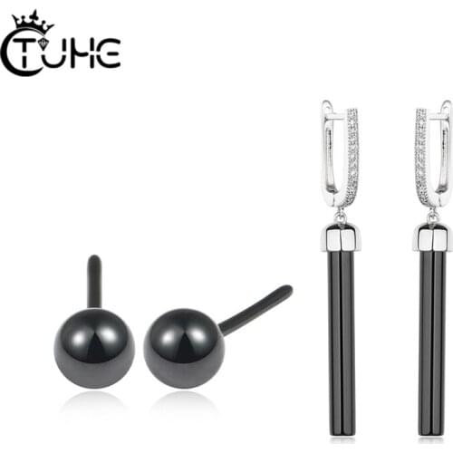 5mm Ceramic Earrings Stud Earrings For Women Long Earring Black White Color Fashion Style Jewelry Set Classic Wedding Party Gift