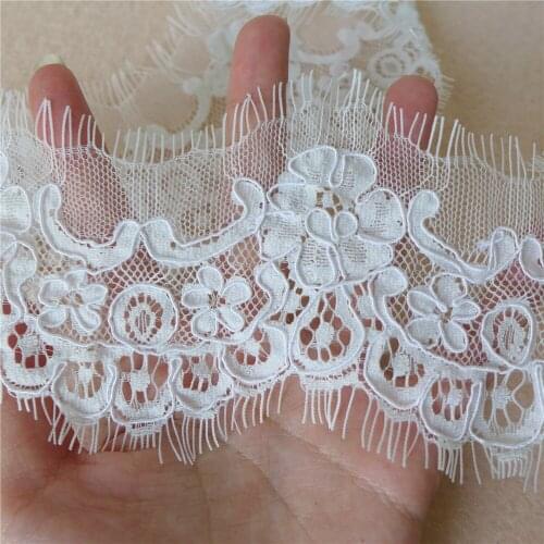 Eyelet lace fabric trim with corded narrow embroidery lace with floral 3 meters/lot 5.5cm width new arrival