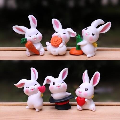 BAIUFOR Animals Miniatures Kawaii Rabbit & Radish Terrarium Accessories Fairy Garden Figurines Dollhouse Decor Gift Toys