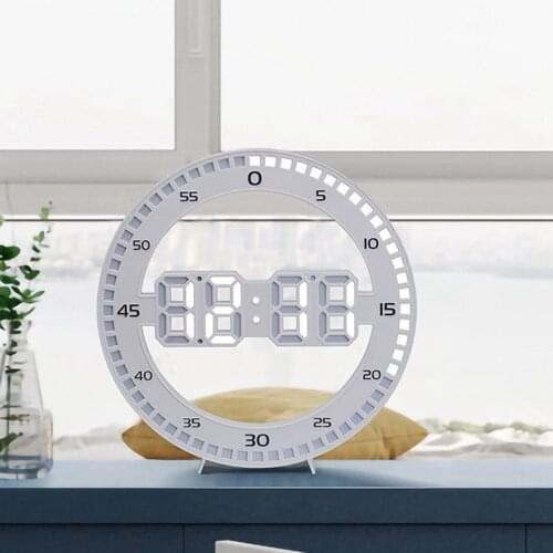 Silent 3D Digital Circular Luminous LED Wall Clock Alarm with Calendar,Temperature Thermometer for Home Decoration