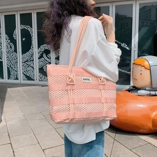Weysfor Large Solid Color Women Handbags Mesh Rope Weaving Shoulder Bags Designer Women Messenger Bags Ladies Casual Tote Bags