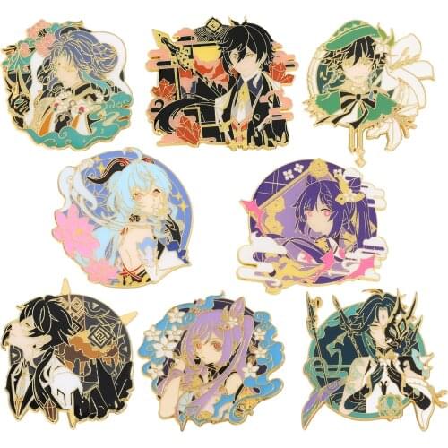 Anime Game Genshin Impact Brooch Ganyu Keqing Zhong Li Wendi Xiao Collection Cosplay Jewelry Badges Enamel Pins Souvenir Gifts