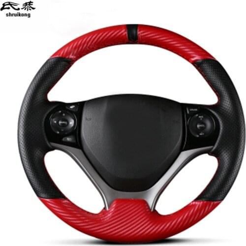 1Lot Hand sewing Carbon Fiber Leather Steering Wheel Decoration Cover for 2012-2015 HONDA CIVIC 9 th MK9