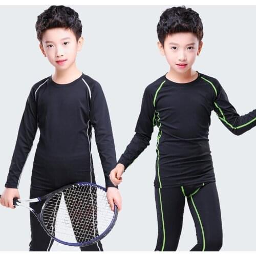 Children Sports Tights Training Football Basketball Running Sweat Suits Long Sleeve Quick Dry Boys Black Sportswear Set Kids