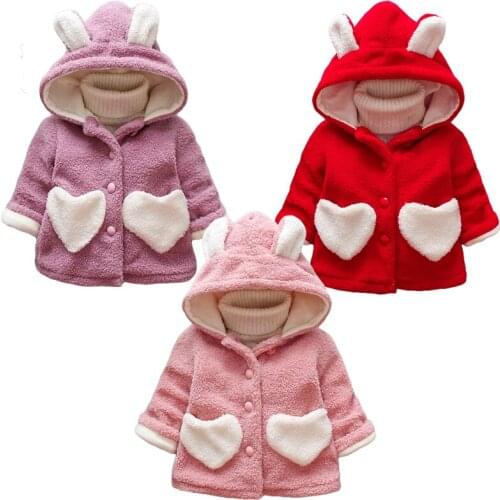 Baby Girl Woolen Jacket Coat Winter New 2021 Girls Outerwear Kids Love Hooded Jacket Children Thicken Outwear Toddler Overcoat